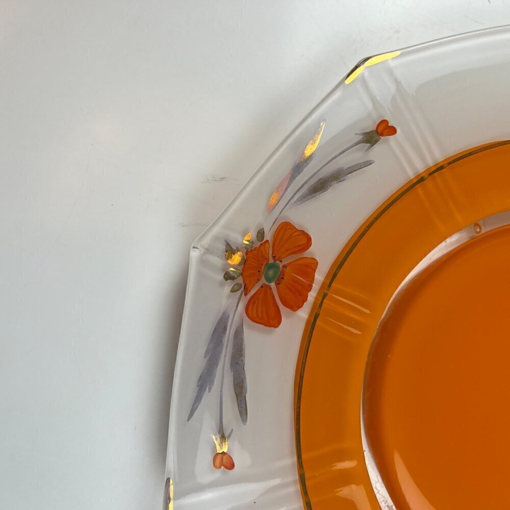Art Deco handle serving bowl and plate octogonal 30s dish inverted orange paint - Picture 11 of 14